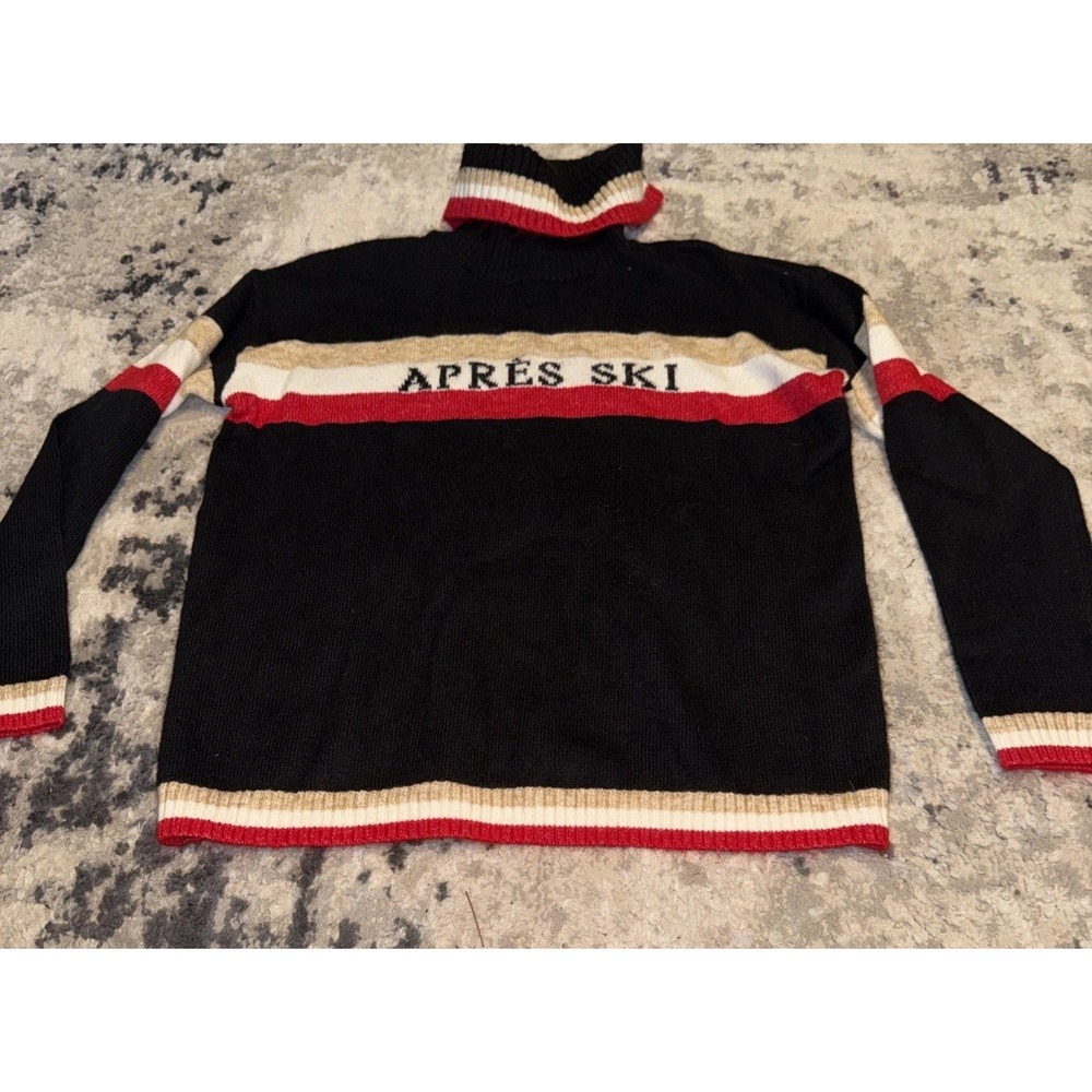 New Lou & Grey Apres Ski Turtleneck Sweater Striped Knit Graphic Sz Small